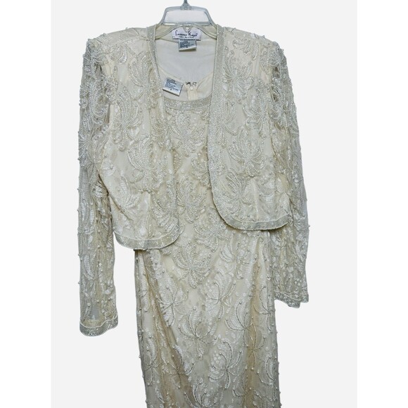 Vintage Beaded Sequins Lace Glam Sheath Wedding Bride Cocktail Dress Sz Small - Picture 3 of 16